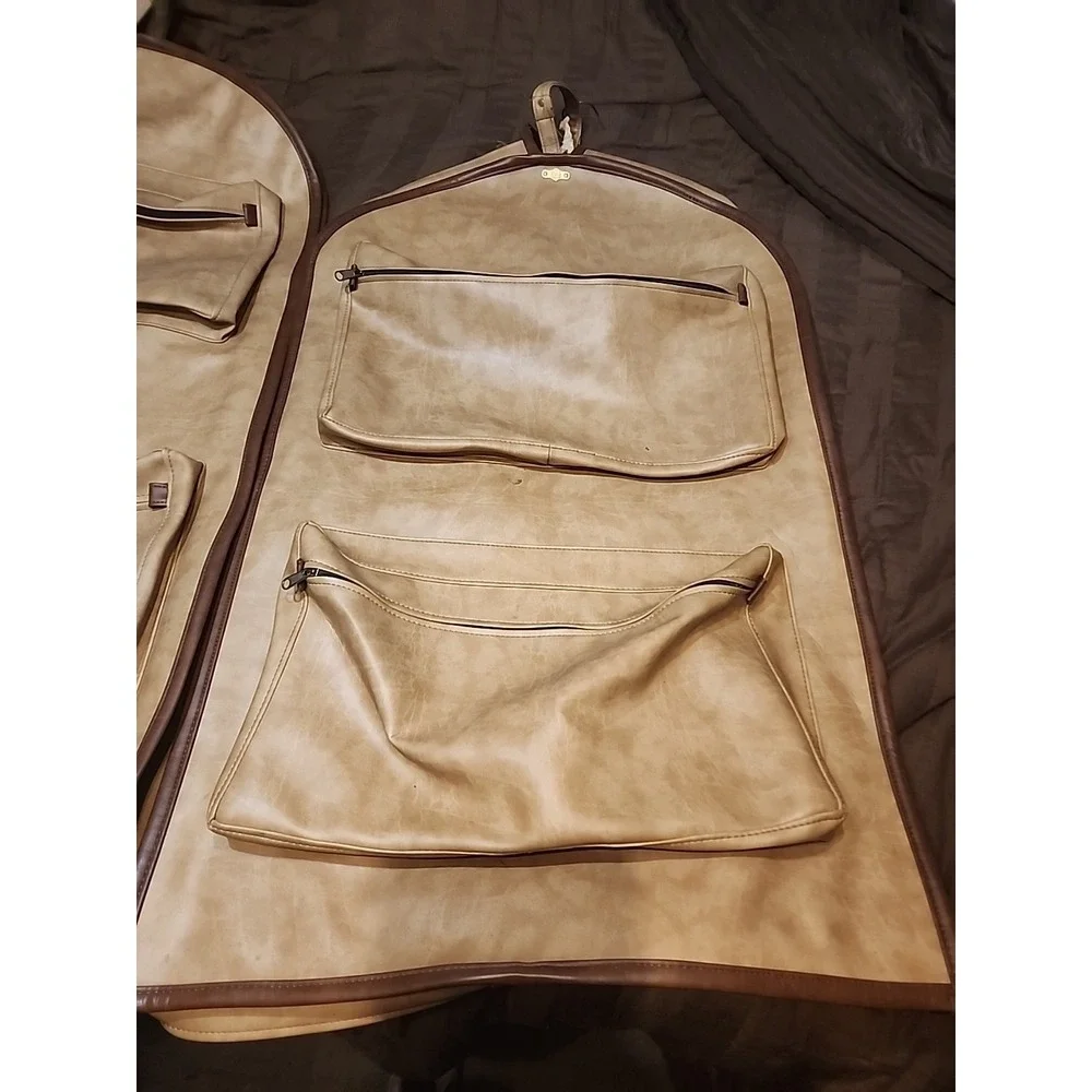 (2) Vintage FS Original‎ Luggage Suit Carier Bag Faux Leather Baige Tan Brown